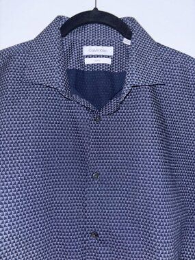 Calvin Klein Slim Fit Dress Shirt Mens Blue Geometric Pattern Button Up Medium